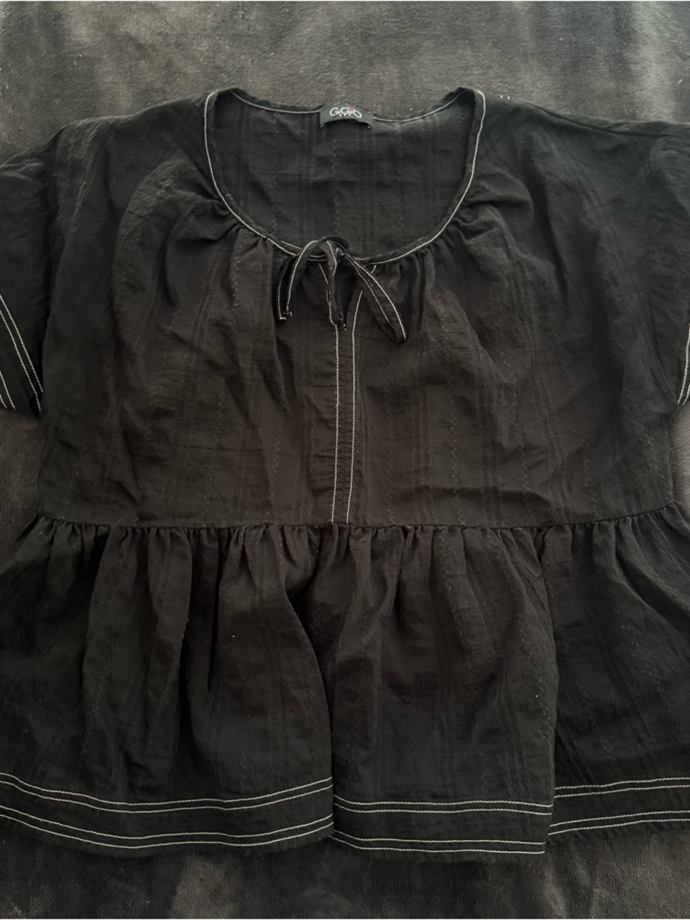 GAP Black Peplum Tie-Neck Tunic with Contrast Stitching